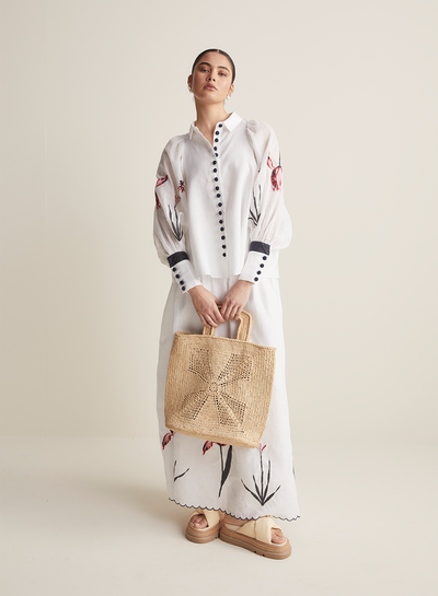 Charlotte Linen Ramie Embroidery Shirt | White