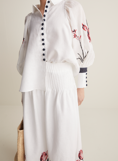 Charlotte Linen Ramie Embroidery Shirt | White