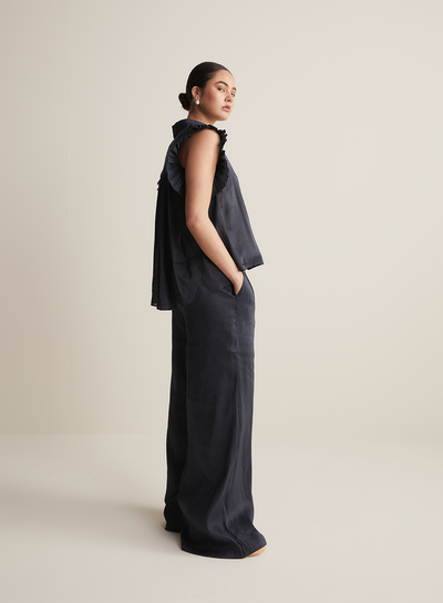 Sophia Silk Linen Pant | Navy