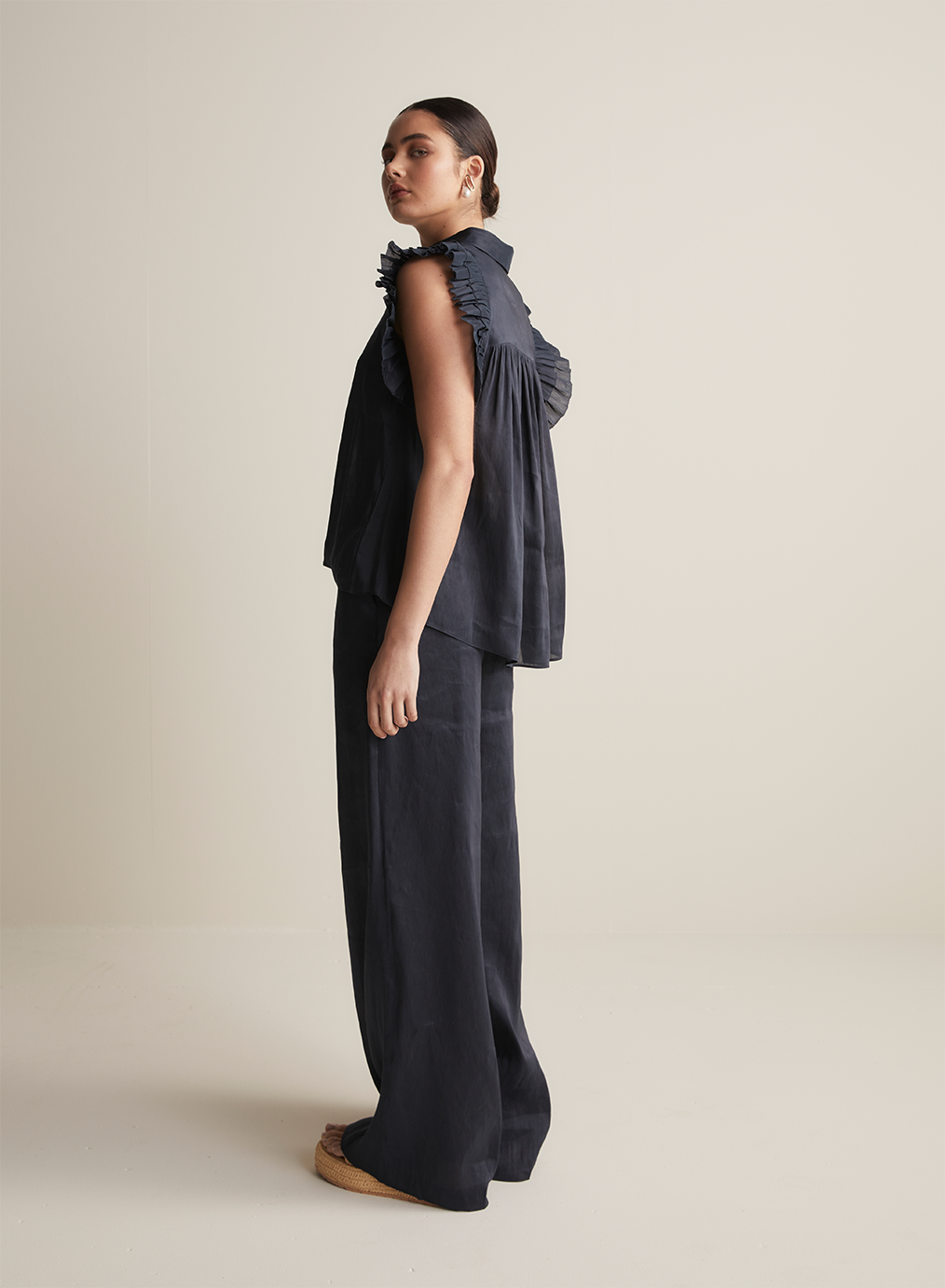 Sophia Silk Linen Pant | Navy