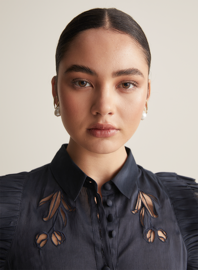 Bernadette Silk Linen Shirt | Navy