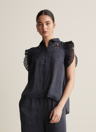 Bernadette Silk Linen Shirt | Navy