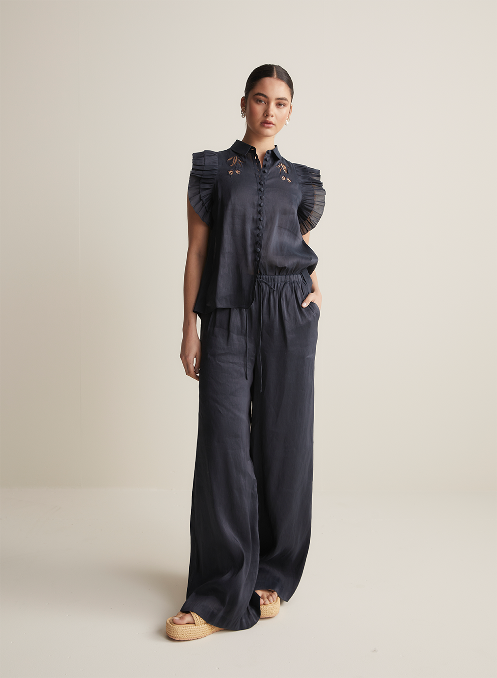 Sophia Silk Linen Pant | Navy