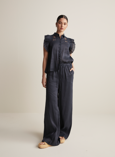 Sophia Silk Linen Pant | Navy