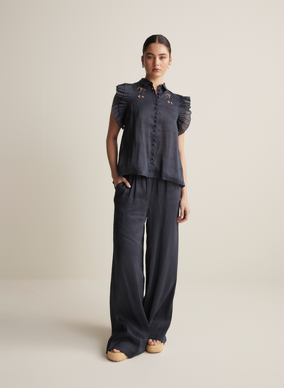 Sophia Silk Linen Pant | Navy