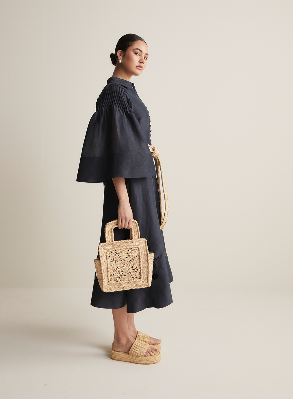 Celine Silk Linen Midi Shirt Dress