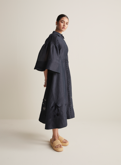 Celine Silk Linen Midi Shirt Dress
