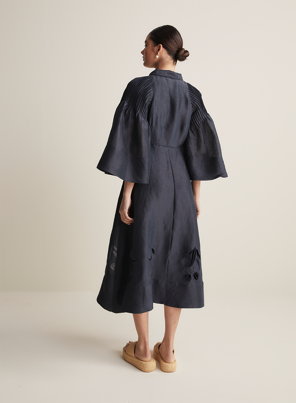 Celine Silk Linen Midi Shirt Dress