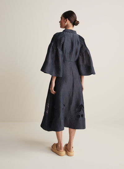 Celine Silk Linen Midi Shirt Dress