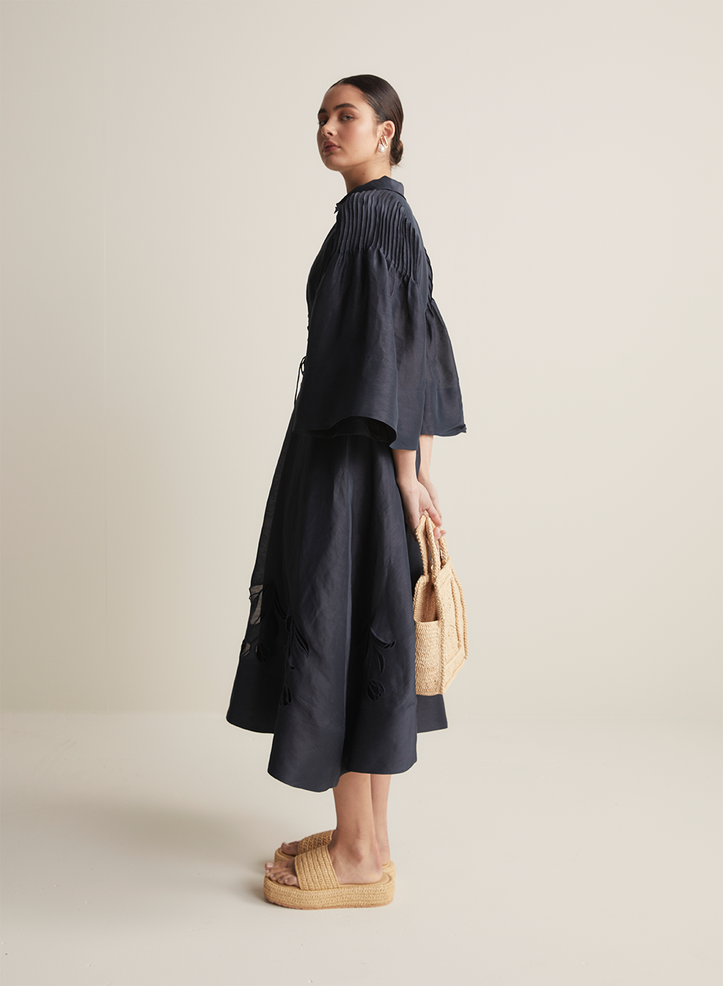Celine Silk Linen Midi Shirt Dress