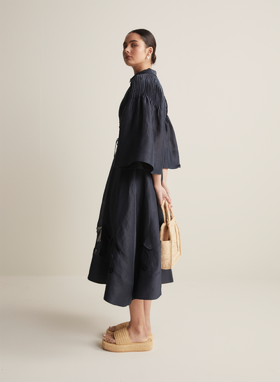 Celine Silk Linen Midi Shirt Dress