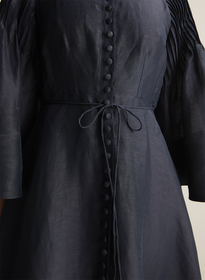 Celine Silk Linen Midi Shirt Dress