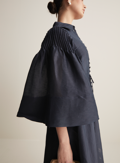 Celine Silk Linen Midi Shirt Dress