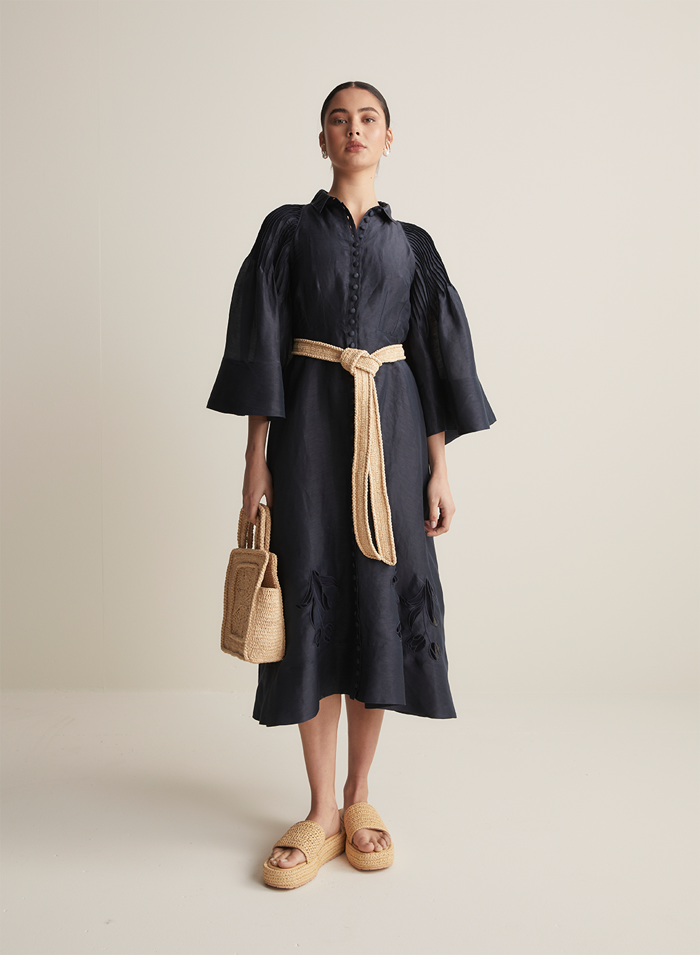 Celine Silk Linen Midi Shirt Dress