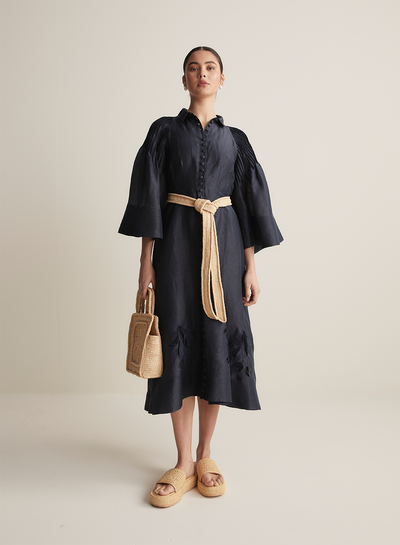 Celine Silk Linen Midi Shirt Dress