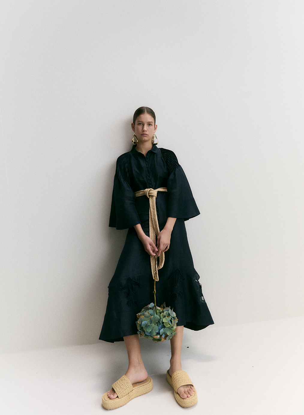 Celine Silk Linen Midi Shirt Dress