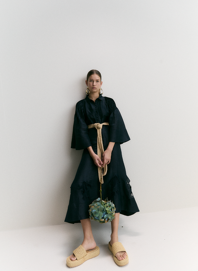 Celine Silk Linen Midi Shirt Dress