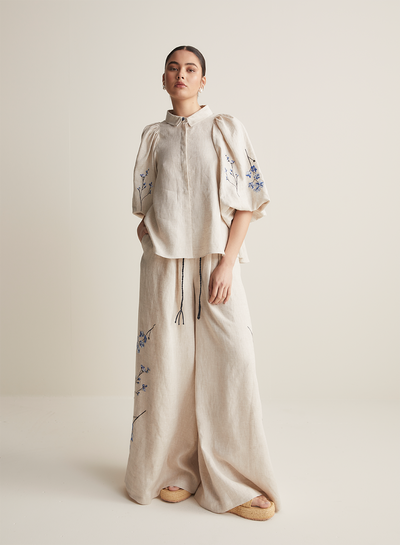 Gigi Linen Smock Shirt | Flax Navy