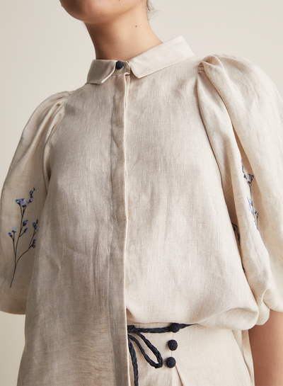 Gigi Linen Smock Shirt | Flax Navy
