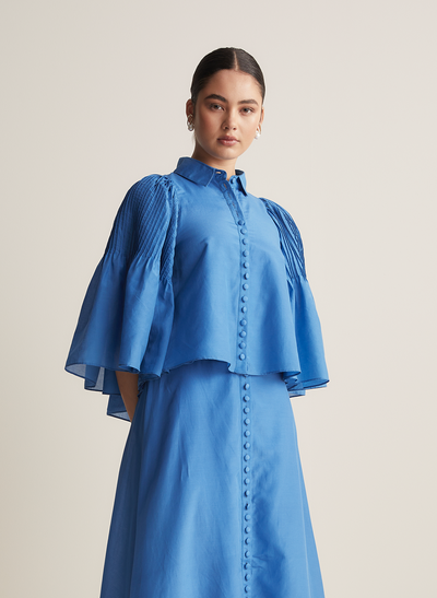 Lorraine Silk Cotton Trapeze Shirt | Cerulean Blue