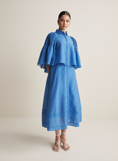 Mimi Silk Cotton Midi Skirt | Cerulean Blue