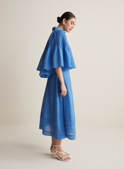 Lorraine Silk Cotton Trapeze Shirt | Cerulean Blue