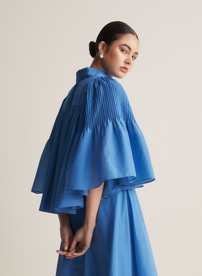 Lorraine Silk Cotton Trapeze Shirt | Cerulean Blue