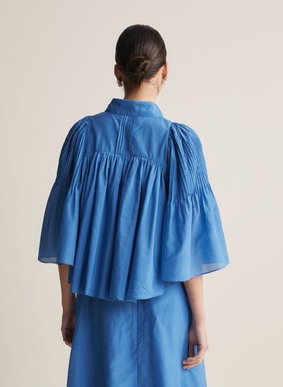 Lorraine Silk Cotton Trapeze Shirt | Cerulean Blue