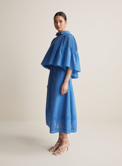 Lorraine Silk Cotton Trapeze Shirt | Cerulean Blue