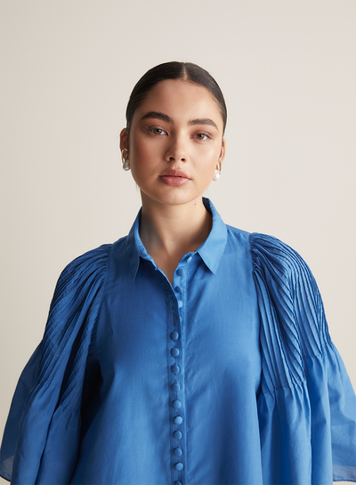 Lorraine Silk Cotton Trapeze Shirt | Cerulean Blue