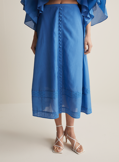 Mimi Silk Cotton Midi Skirt | Cerulean Blue