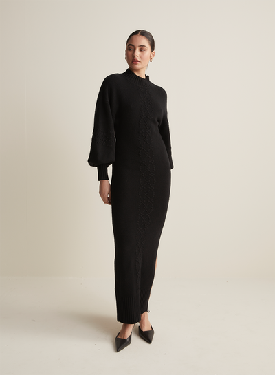 Rochelle Wool Knit Maxi Dress | Black