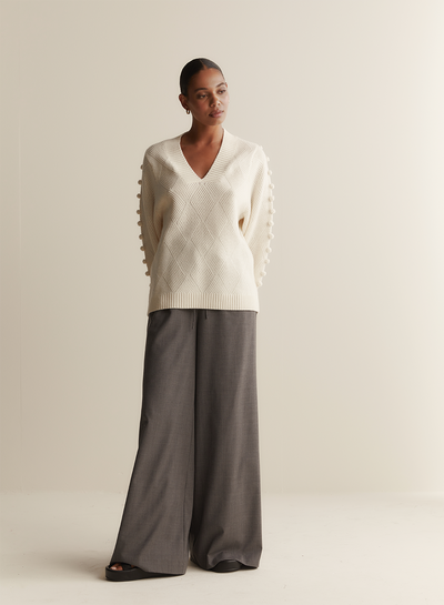 Sophia Wool Palazzo Pant | Charcoal