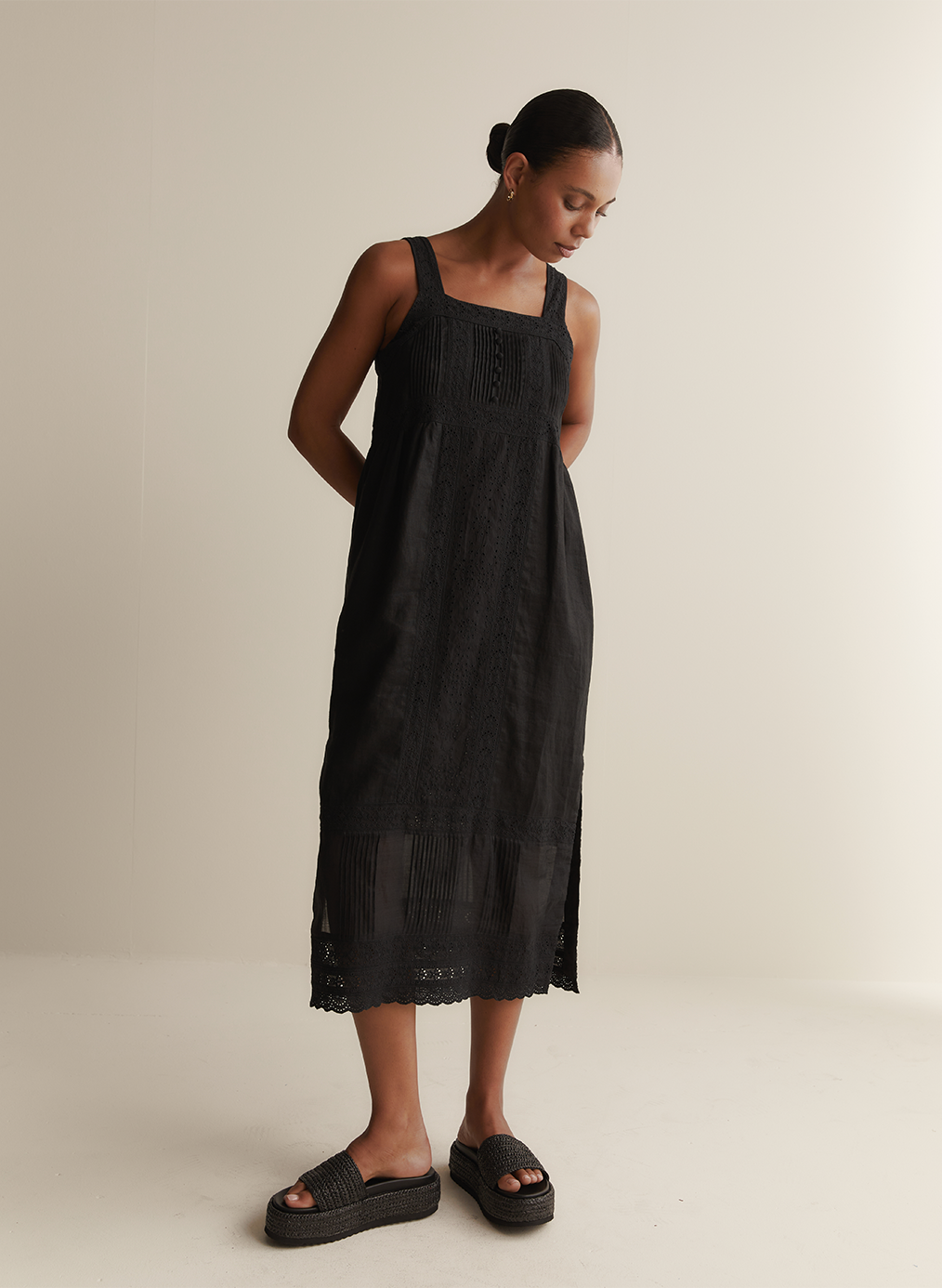 Gretal Linen Ramie Midi Dress | Black