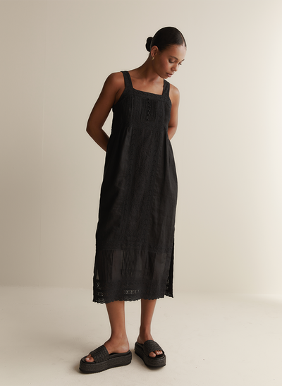 Gretal Linen Ramie Midi Dress | Black