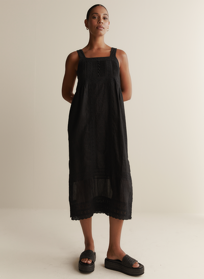 Gretal Linen Ramie Midi Dress | Black