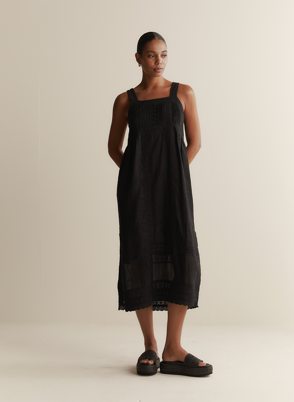 Gretal Linen Ramie Midi Dress | Black