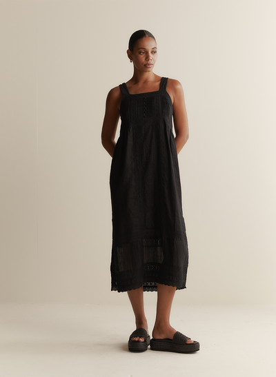 Gretal Linen Ramie Midi Dress | Black