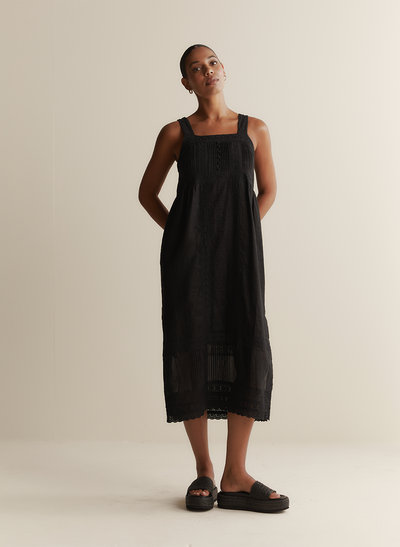 Gretal Linen Ramie Midi Dress | Black