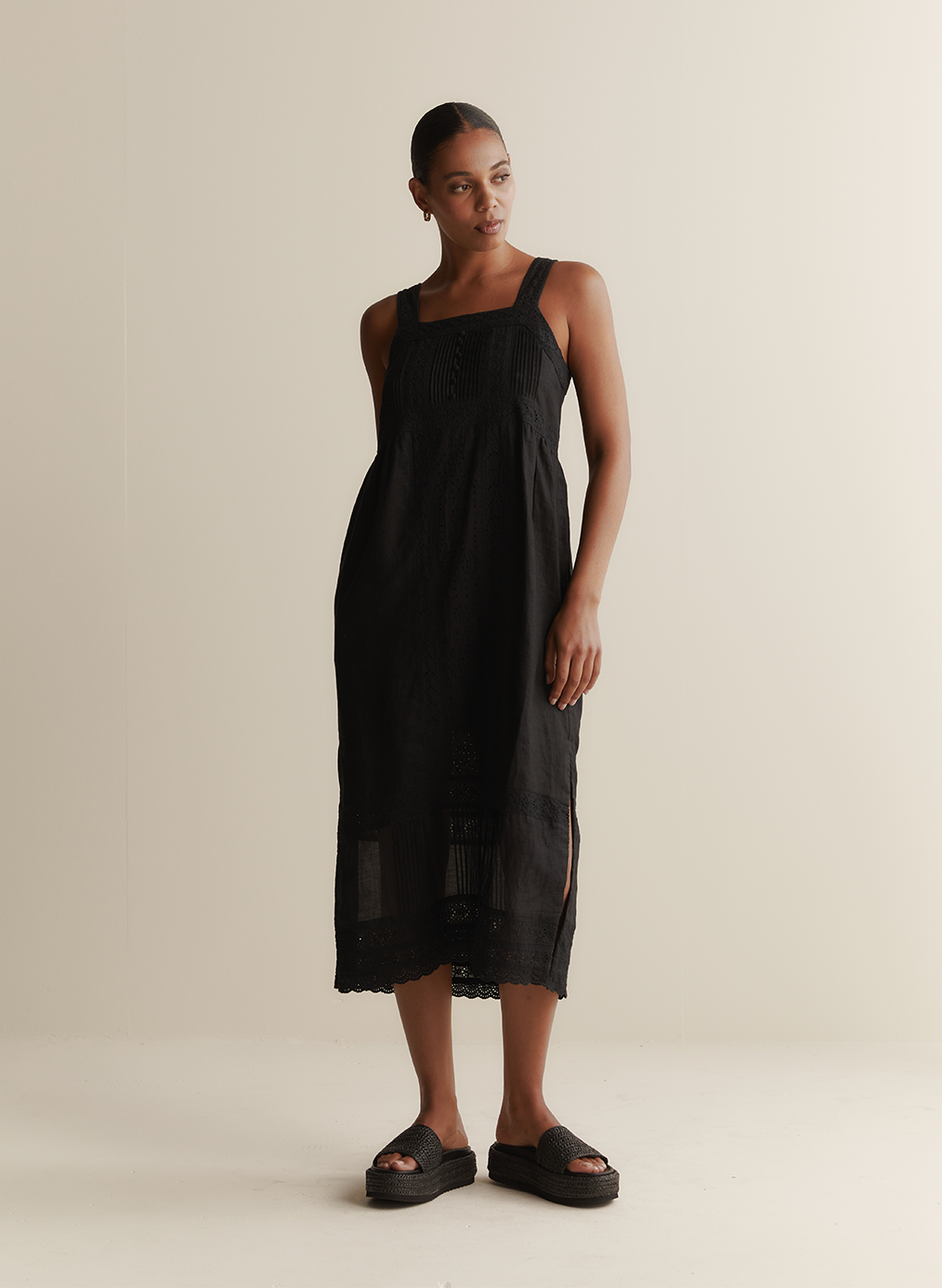 Gretal Linen Ramie Midi Dress | Black