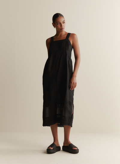 Gretal Linen Ramie Midi Dress | Black