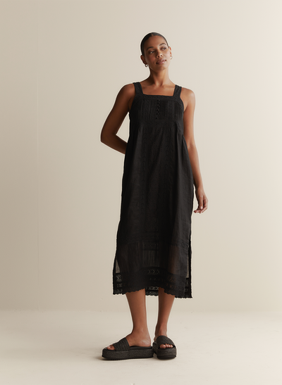 Gretal Linen Ramie Midi Dress | Black