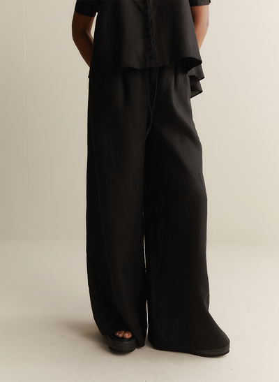 Sophia Linen Palazzo Pant | Black