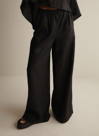 Sophia Linen Palazzo Pant | Black