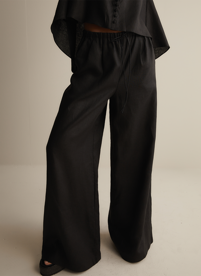 Sophia Linen Palazzo Pant | Black