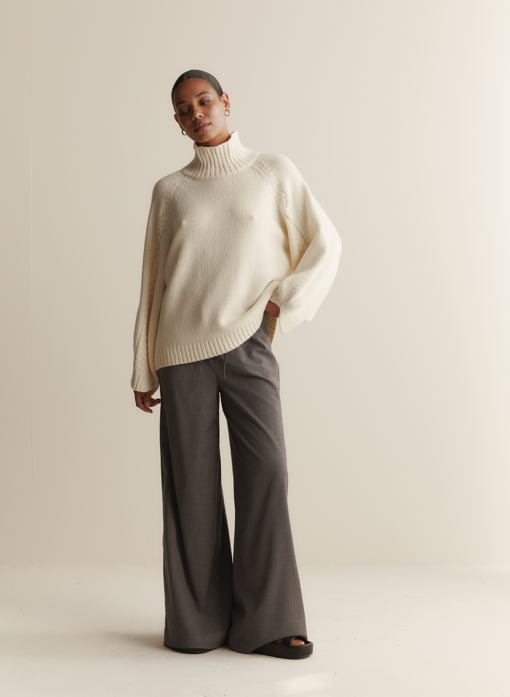 Sophia Wool Palazzo Pant | Charcoal