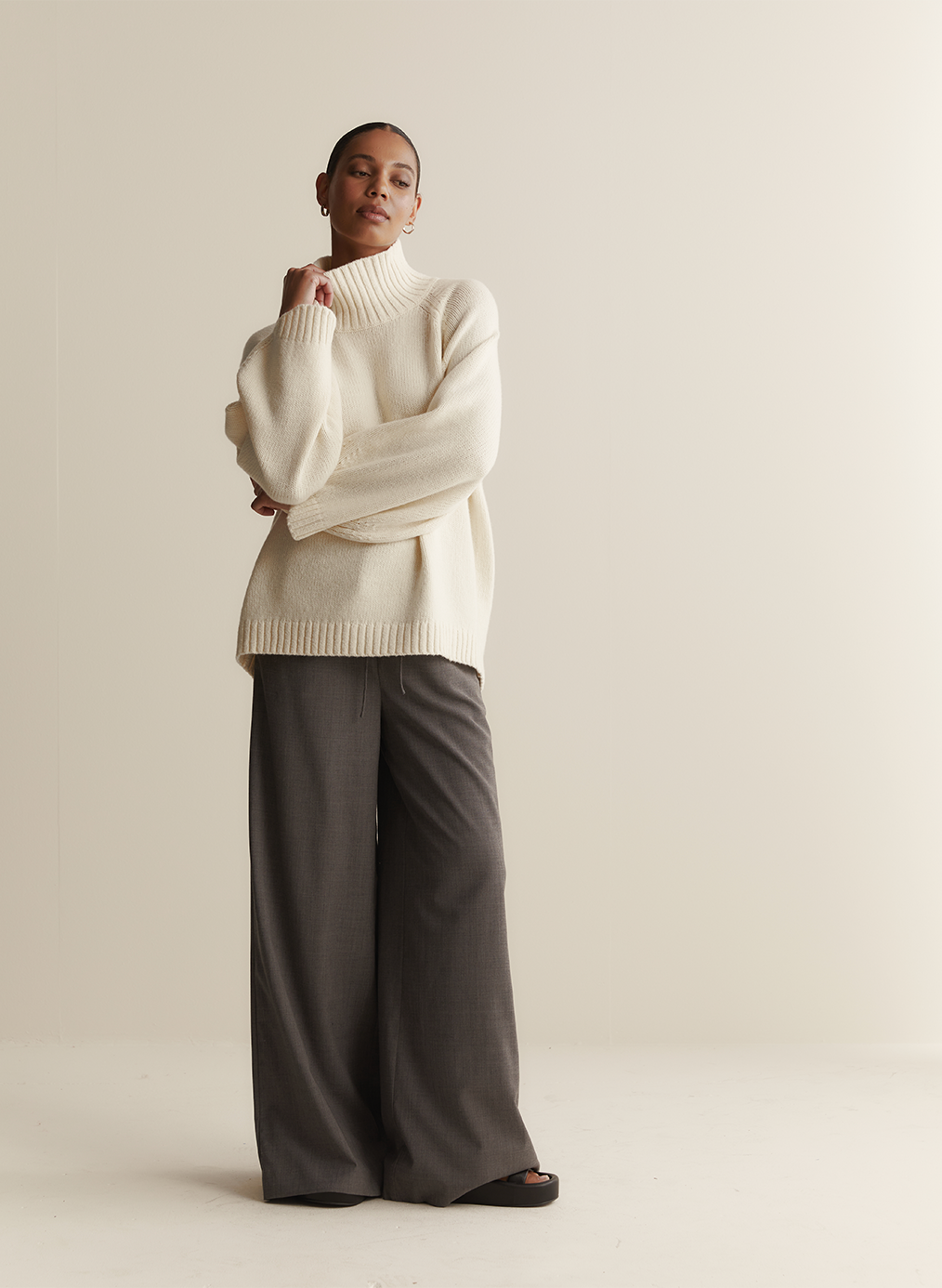 Sophia Wool Palazzo Pant | Charcoal