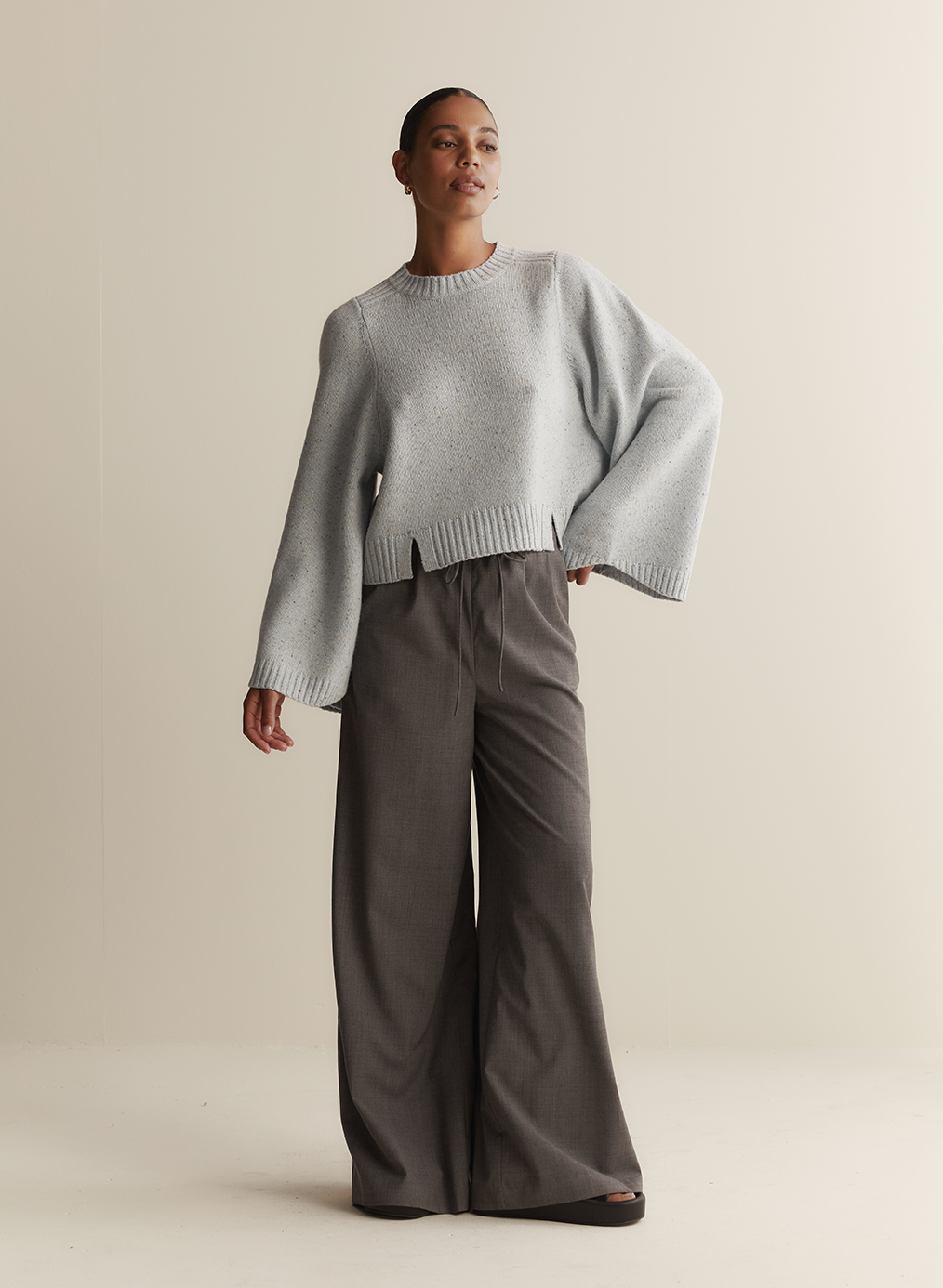 Sophia Wool Palazzo Pant | Charcoal