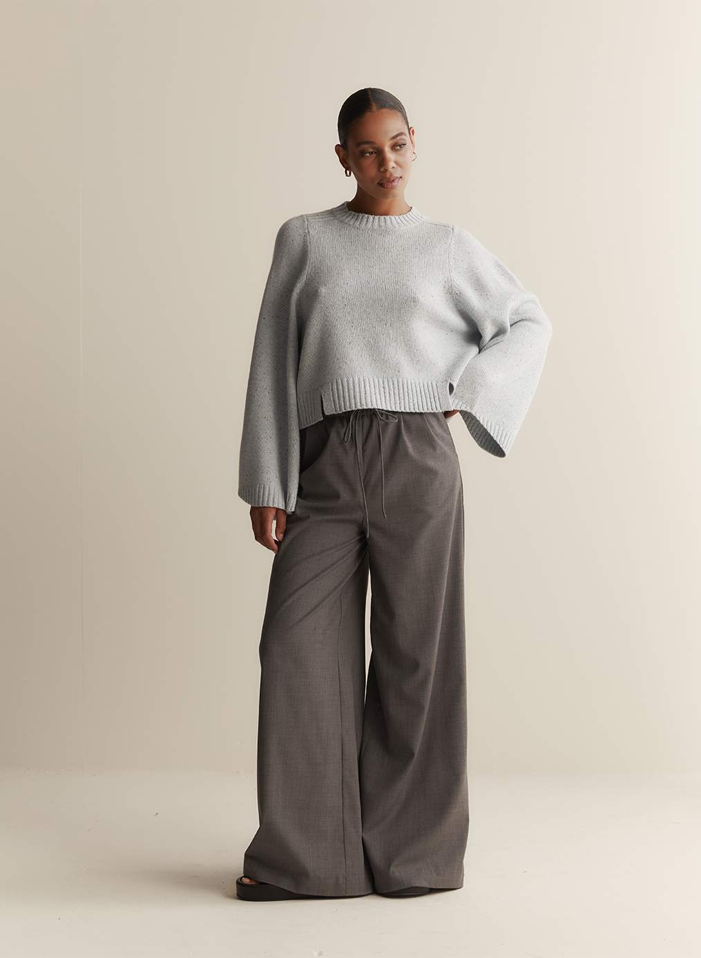 Sophia Wool Palazzo Pant | Charcoal