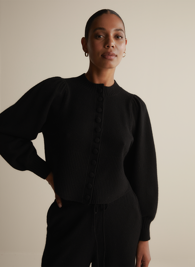 Eleanore Wool Knit Palazzo Pant | Black
